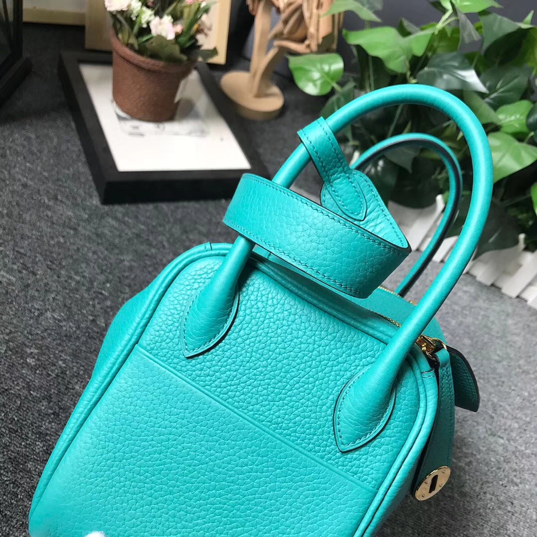 Hermès（爱马仕）7F孔雀蓝 原厂御用顶级TC 皮 Lindy 26 金扣