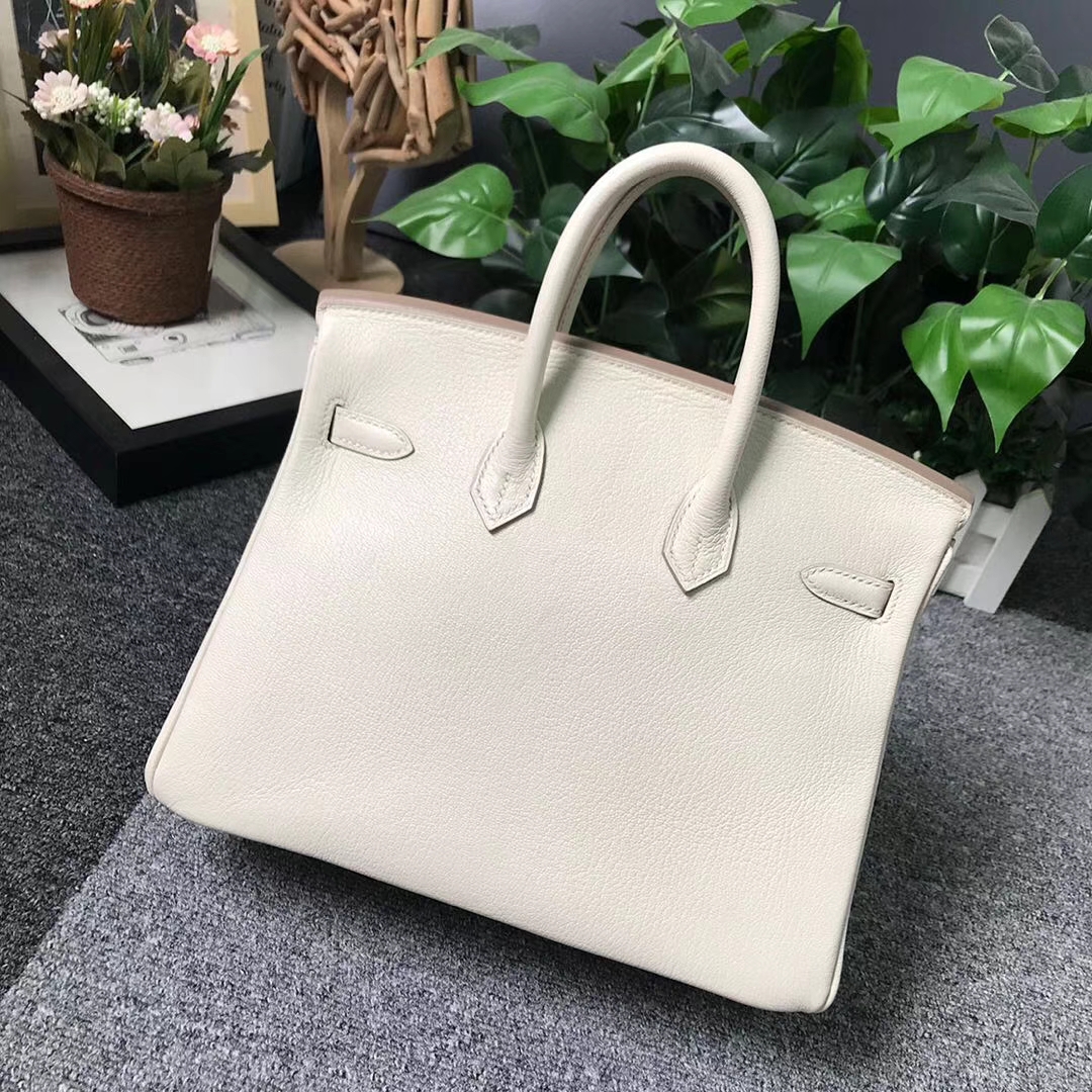 Hermès（爱马仕）奶昔白 原厂御用顶级山羊皮 Birkin 25 银扣 现货
