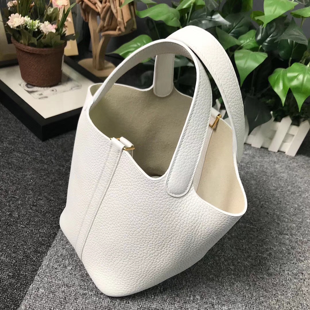 Hermès（爱马仕）纯白色 原厂御用顶级TC 皮 Picotin  Lock 18cm 金扣