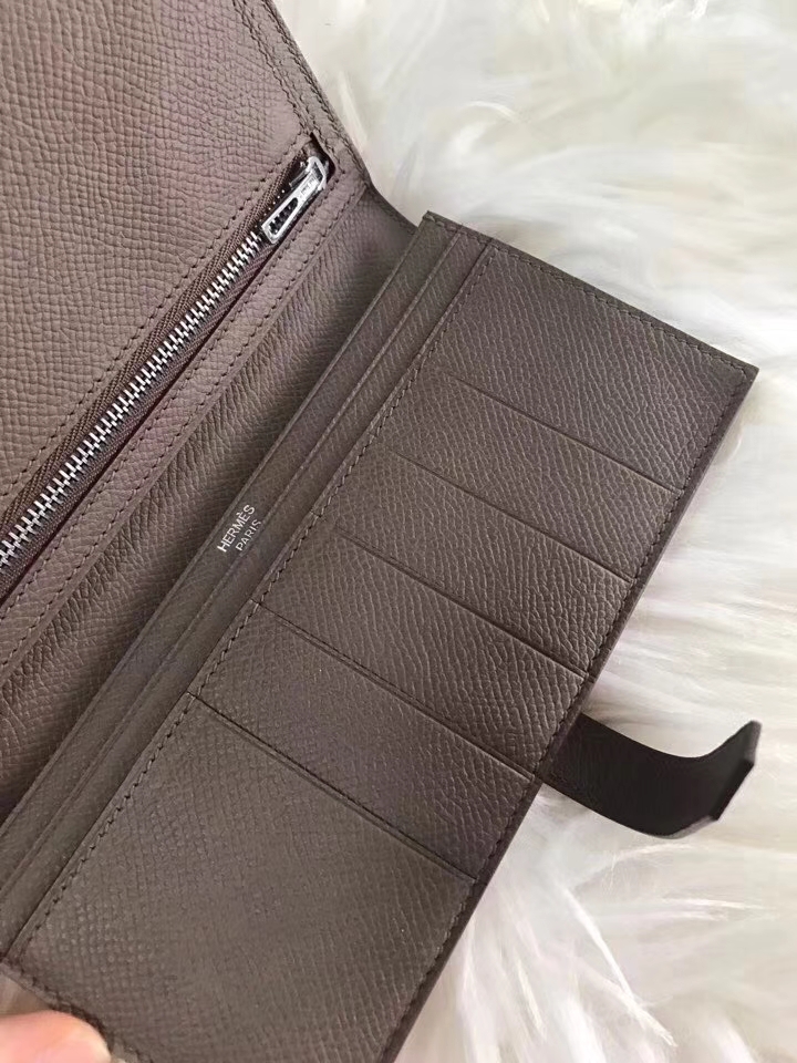 Hermès（爱马仕）bearn长款 原装等级进口epsom皮 斋浦尔粉拼大象灰 现货