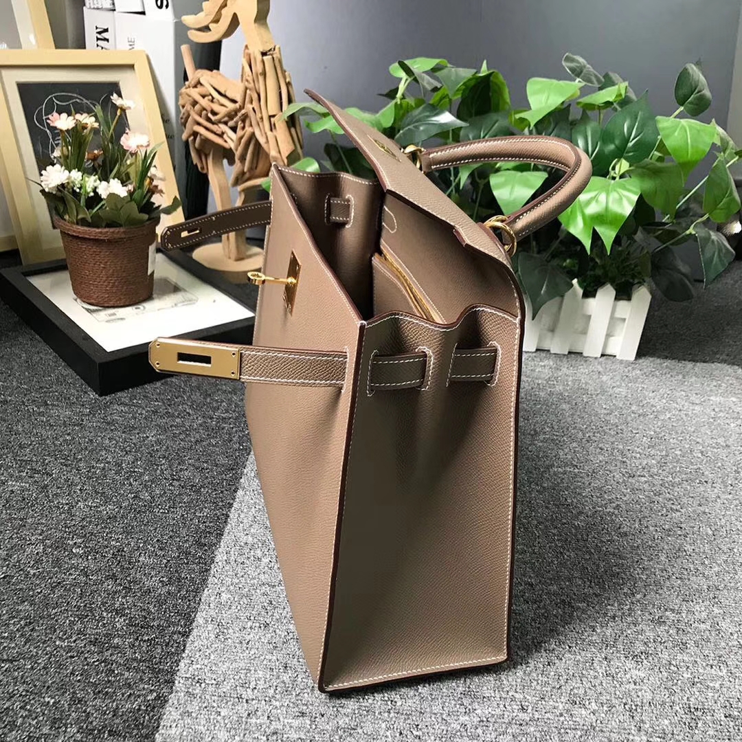 Hermès（爱马仕）CK18 大象灰 原厂御用顶级Epsom 皮 Kelly 32 外缝 金扣