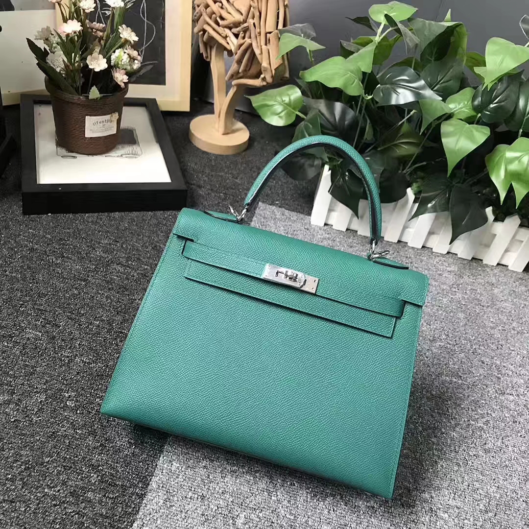 Hermès（爱马仕）Z6 孔雀绿 原厂御用顶级Epsom 皮 Kelly 25 外缝 银扣