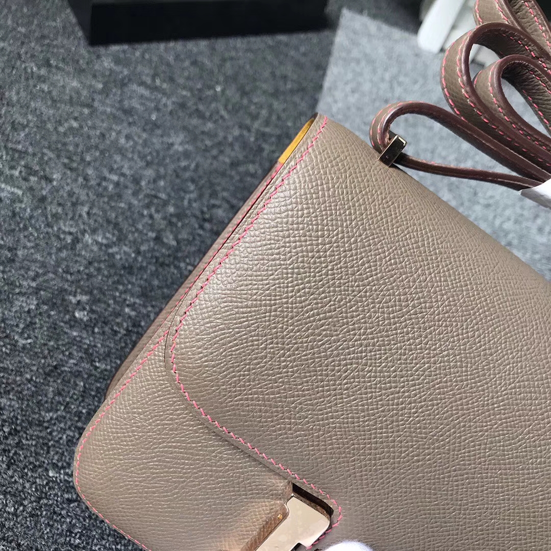 Hermès（爱马仕）大象灰拼琥珀黄 原厂御用顶级Epsom 皮 Constance 19 玫瑰金扣
