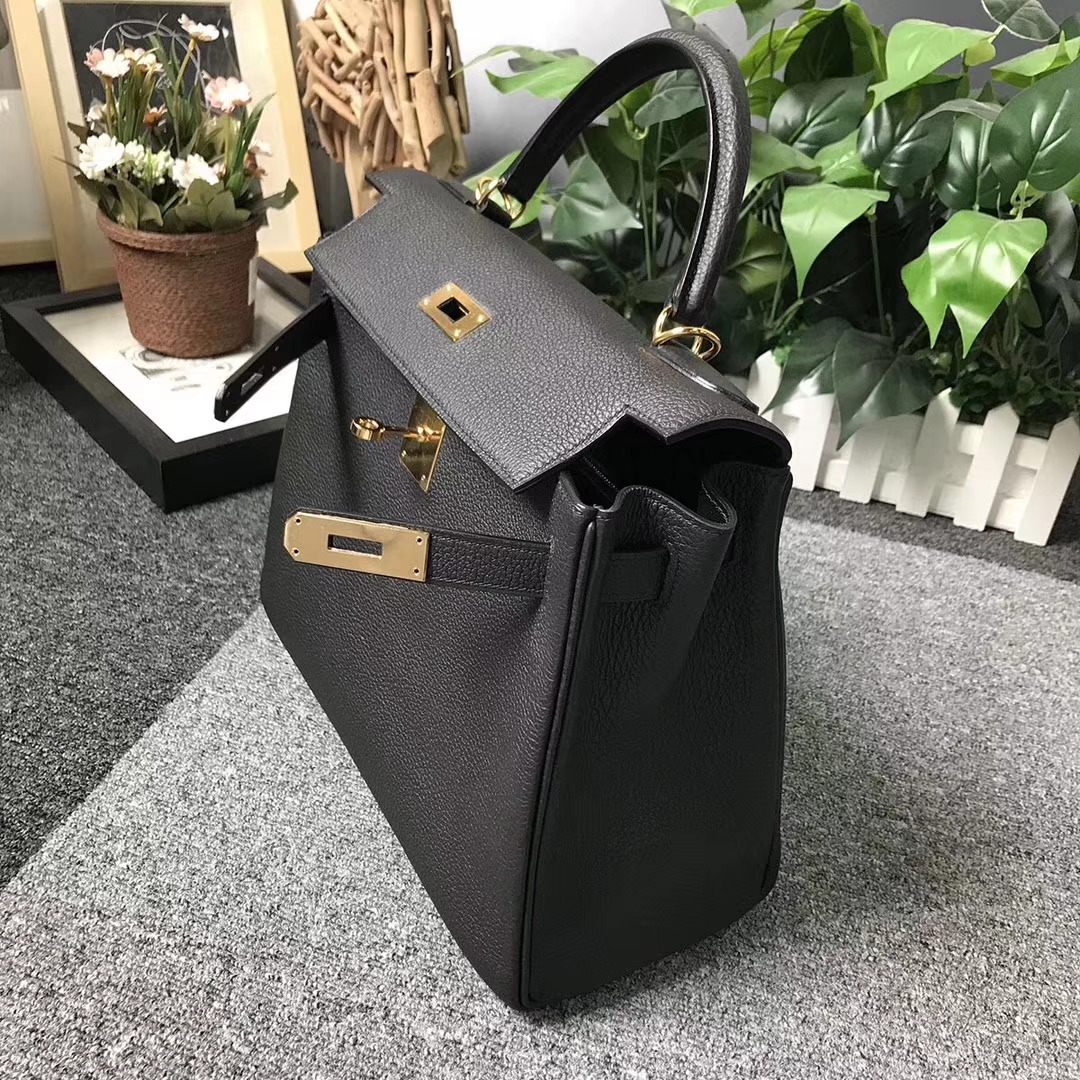 Hermès（爱马仕）Kelly 凯莉包 CK89 黑色 原厂御用顶级togo小牛皮 金扣 28cm 现货