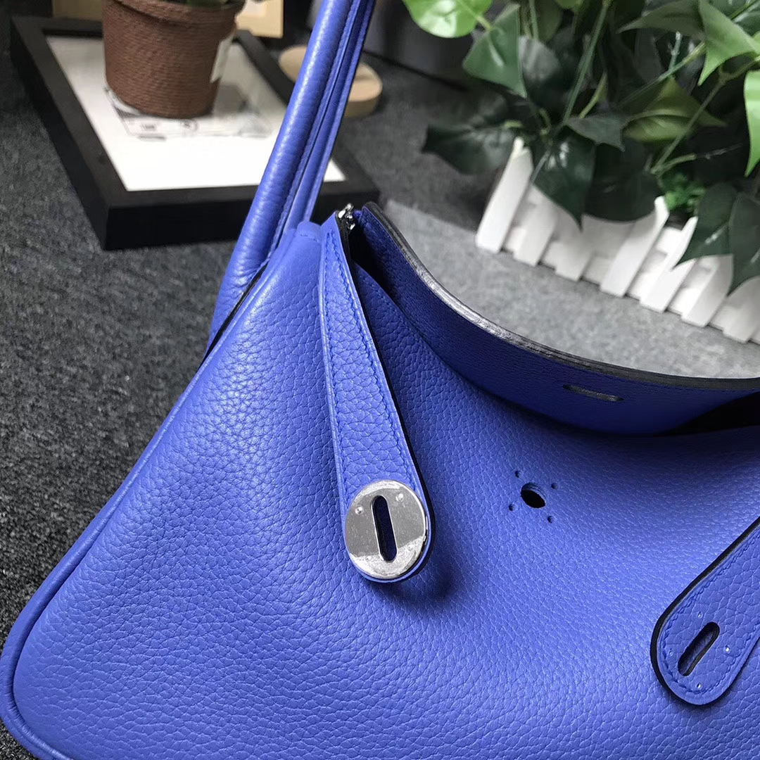 Hermès（爱马仕）明蓝色 原厂御用顶级TC 皮 Lindy 26 银扣 现货