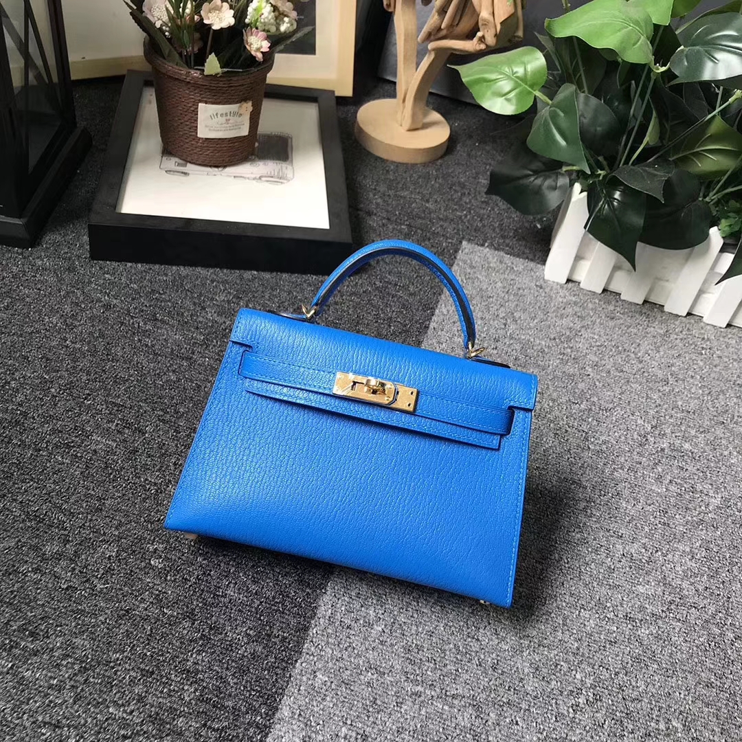 Hermès（爱马仕）水姚蓝 原厂御用顶级山羊皮 Mini Kelly 二代 金扣 现货