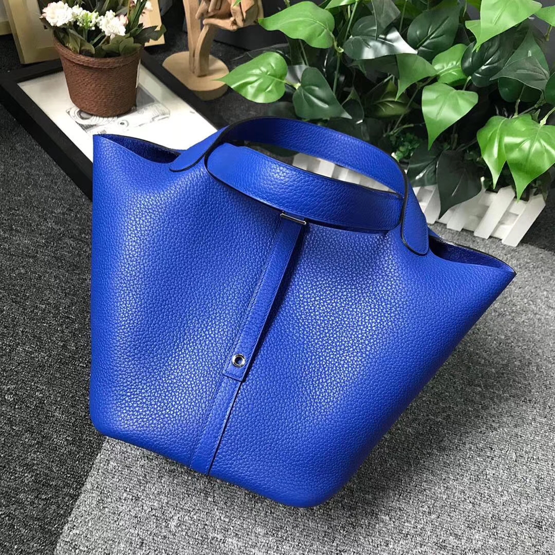 Hermès（爱马仕）琉璃蓝 原厂御用顶级TC 皮 Picotin  Lock 22cm 银扣
