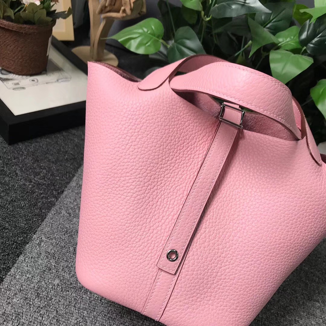 Hermès（爱马仕）3Q新樱花粉 原厂御用顶级TC 皮 Picotin  Lock 18cm 银扣
