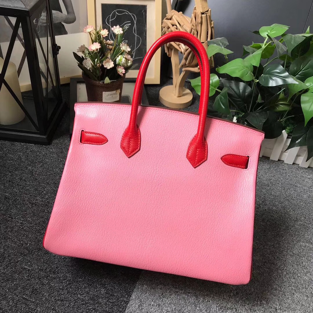 Hermès（爱马仕）1Q奶昔粉拼S5番茄红 原厂御用顶级山羊皮 Birkin 30 金扣