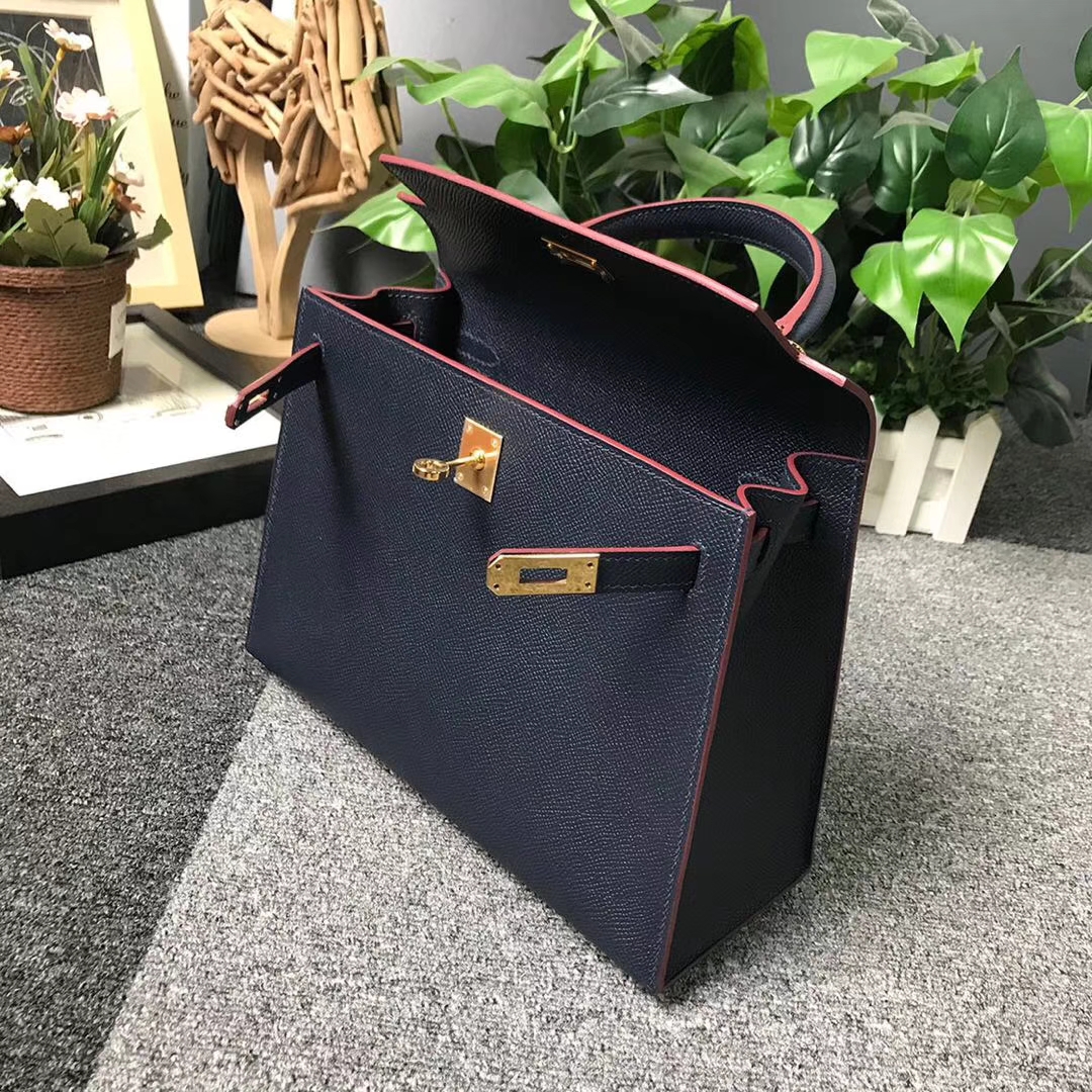 Hermès（爱马仕）午夜蓝 原厂御用顶级Epsom 皮 Kelly 25 外缝 金扣