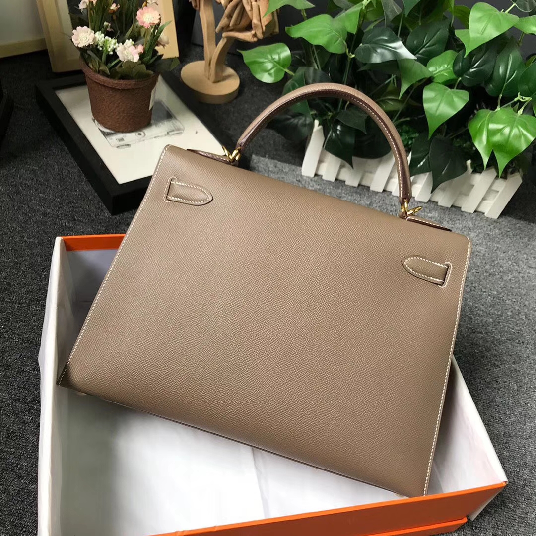 Hermès（爱马仕）CK18 大象灰 原厂御用顶级Epsom 皮 Kelly 32 外缝 金扣