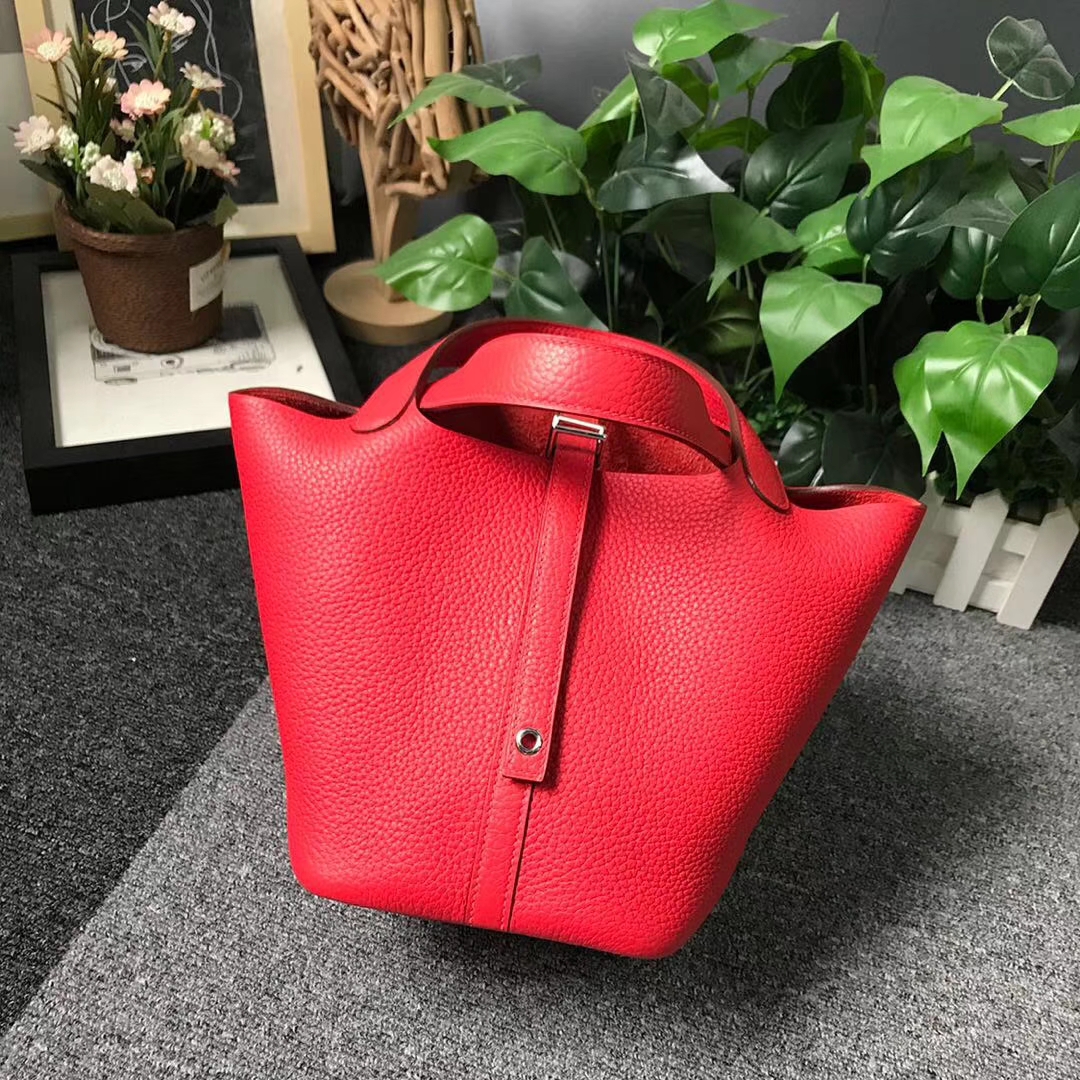 Hermès（爱马仕）Q5 中国红 原厂御用顶级TC 皮 Picotin  Lock 18cm 银扣 现货