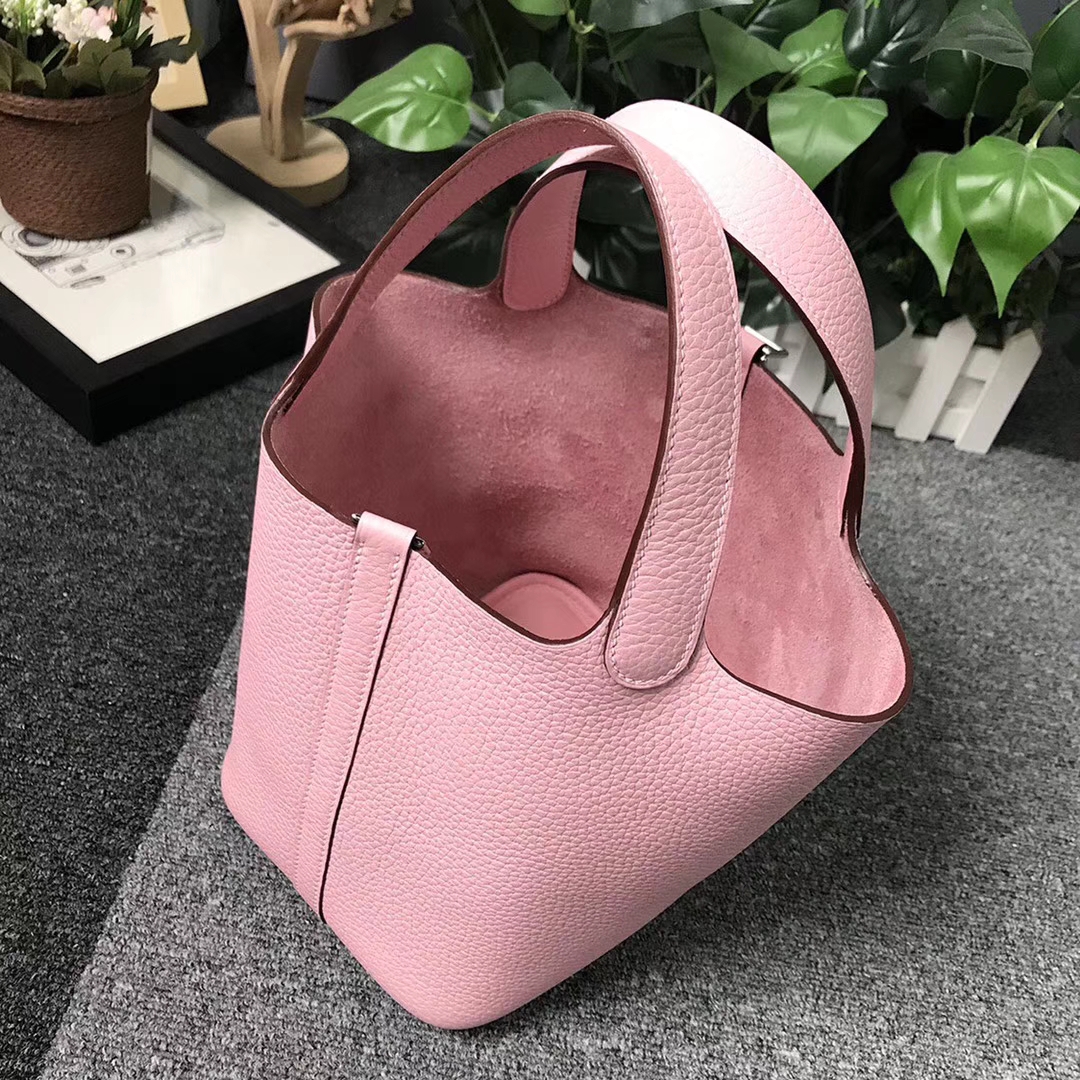 Hermès（爱马仕）3Q新樱花粉 原厂御用顶级TC 皮 Picotin  Lock 18cm 银扣