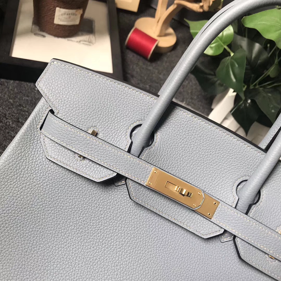 Hermès（爱马仕）J7 亚麻蓝 原厂御用顶级小牛皮 Birkin 30 金扣 现货