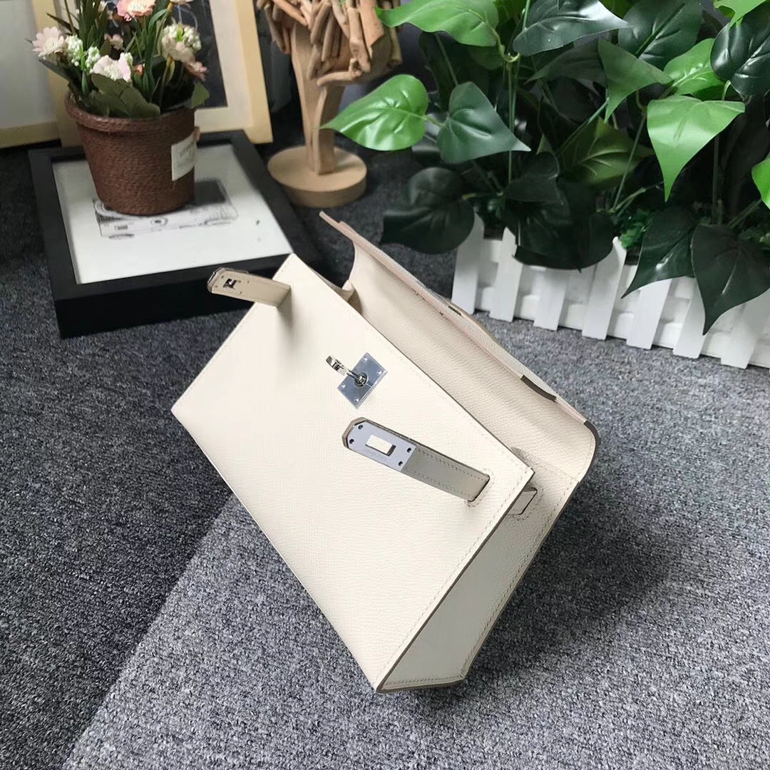 Hermès（爱马仕）奶昔白 原厂御用顶级Epsom 皮 Mini Kelly 银扣 现货