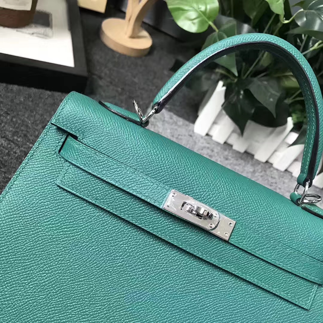Hermès（爱马仕）Z6 孔雀绿 原厂御用顶级Epsom 皮 Kelly 25 外缝 银扣