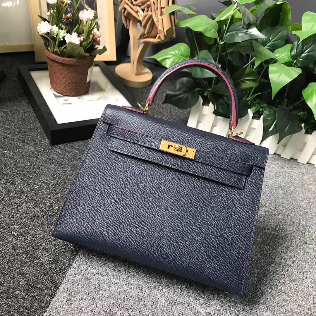 Hermès（爱马仕）午夜蓝 原厂御用顶级Epsom 皮 Kelly 25 外缝 金扣