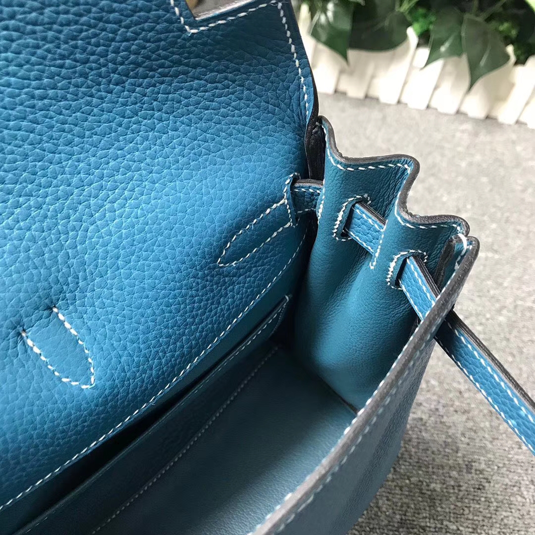 Hermès（爱马仕）牛仔蓝 原厂御用顶级TC 皮 Kelly ado 银扣 现货