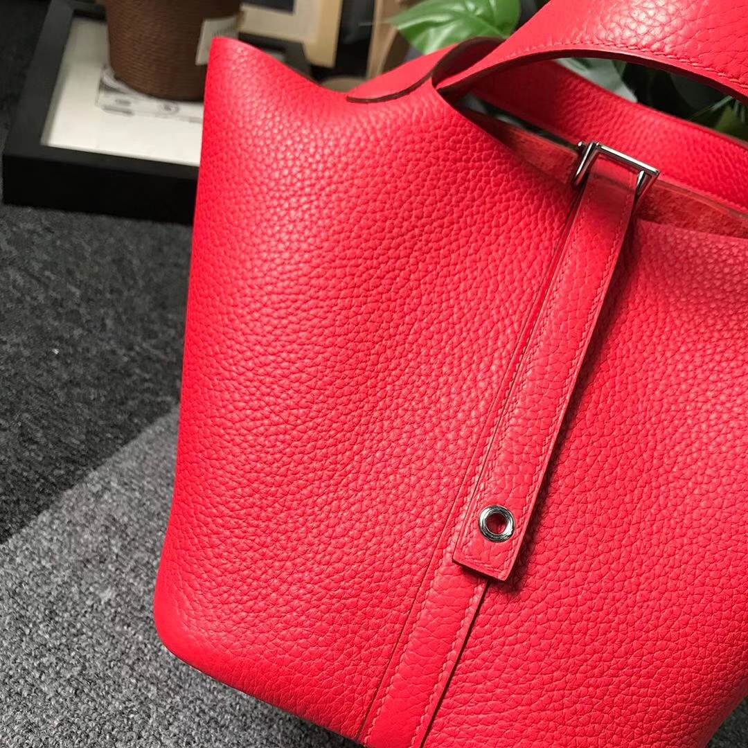 Hermès（爱马仕）Q5 中国红 原厂御用顶级TC 皮 Picotin  Lock 18cm 银扣 现货
