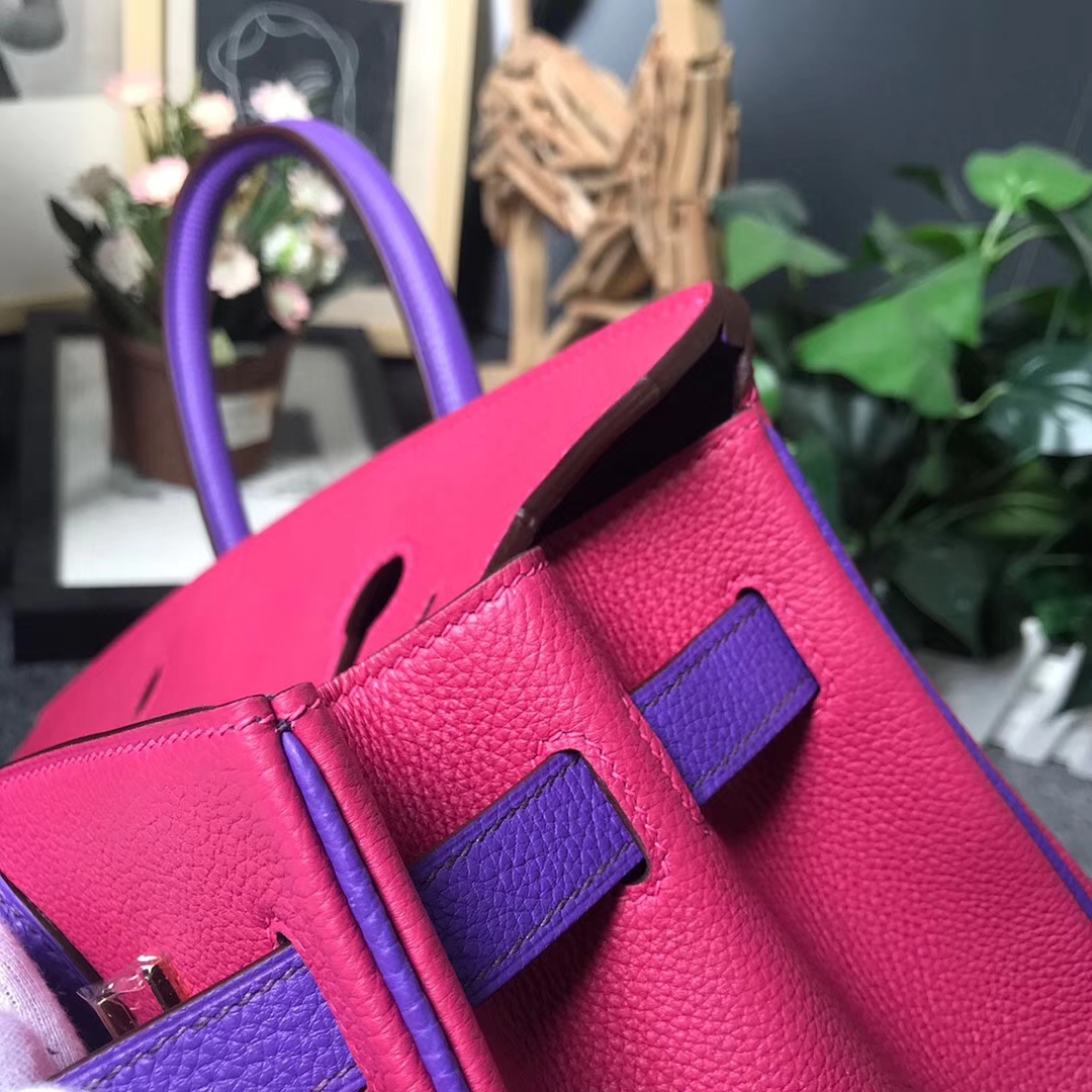 Hermès（爱马仕）5R桃红色拼新梦幻紫 原厂御用顶级小牛皮 Birkin 30 金扣