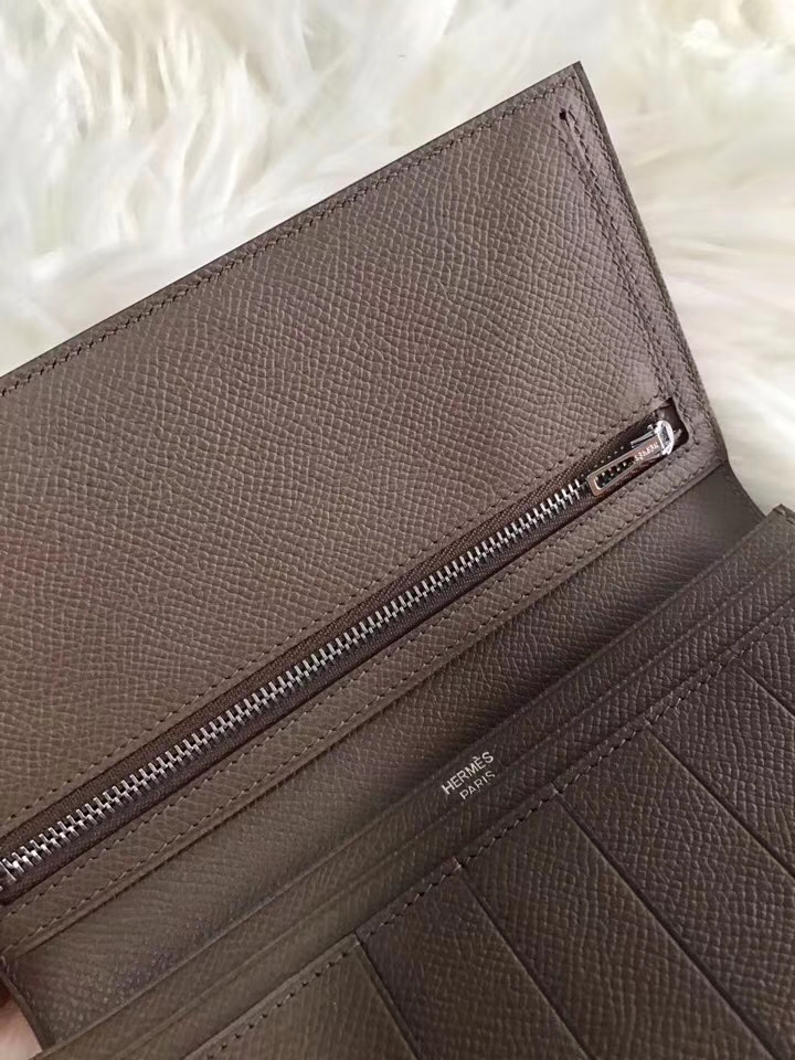 Hermès（爱马仕）bearn长款 原装等级进口epsom皮 斋浦尔粉拼大象灰 现货