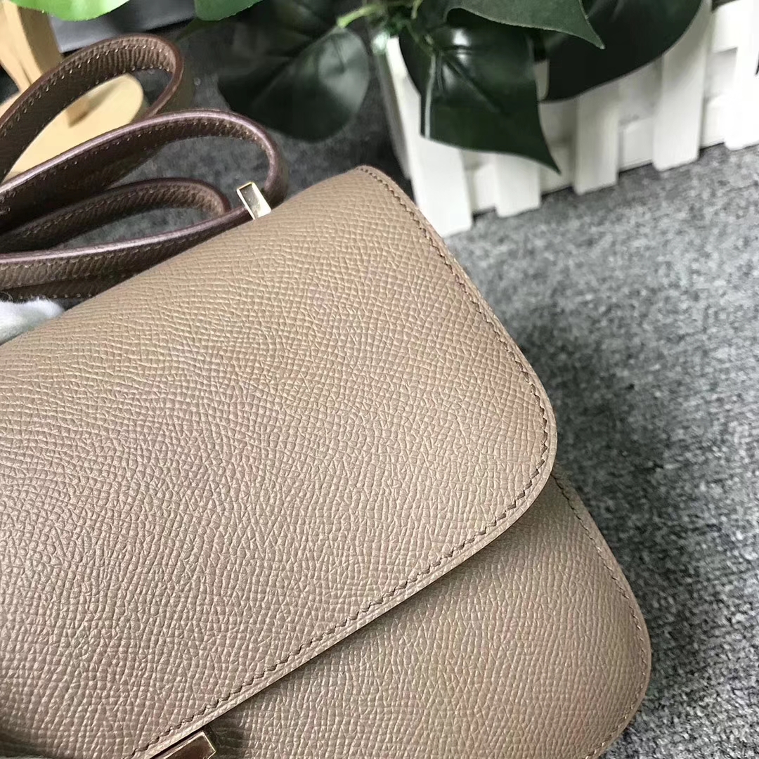Hermès（爱马仕）Constance空姐包 CK18大象灰内拼9D琥珀黄 原厂御用顶级Epsom 皮 玫瑰金扣 26cm