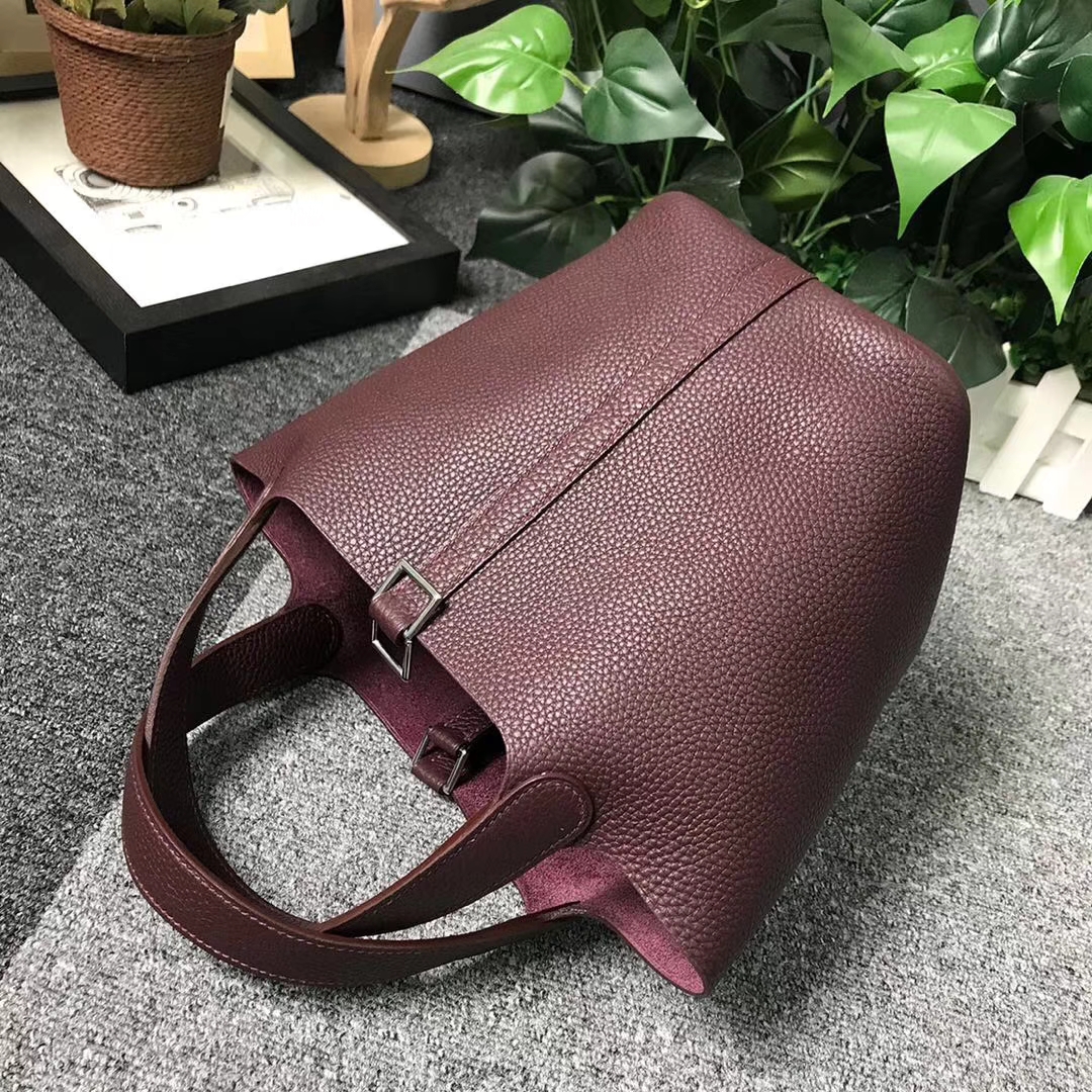 Hermès（爱马仕）波尔多酒红 原厂御用顶级TC 皮 Picotin  Lock 18cm 银扣