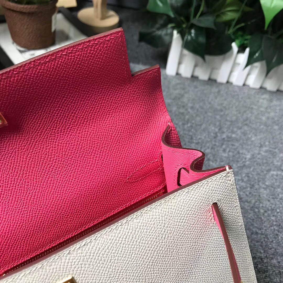 Hermès（爱马仕）奶昔白拼8W新唇膏粉 原厂御用顶级Epsom 皮 Kelly 25 外缝 拉丝金扣