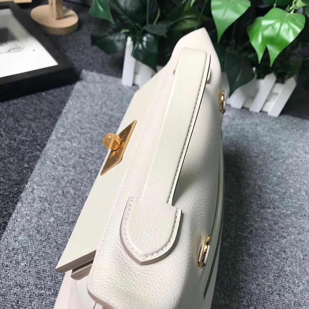 Hermès（爱马仕）奶昔白 原厂御用顶级小牛皮拼Swift 皮 2424 金扣