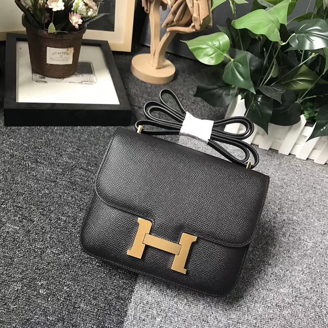Hermès（爱马仕）CK89 黑色 原厂御用顶级Epsom 皮 Constance 24 金扣 现货