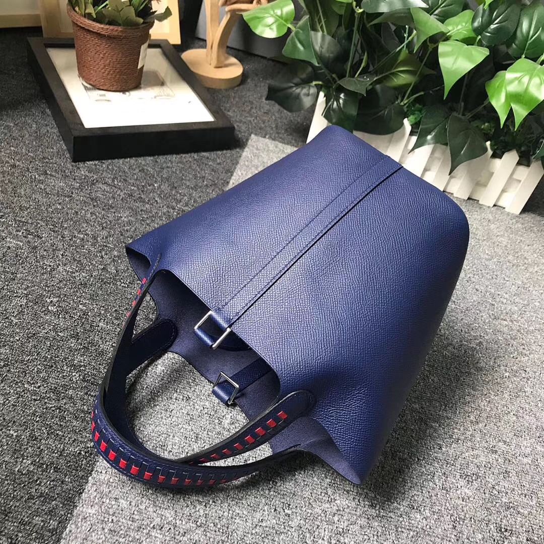 Hermès（爱马仕）琉璃蓝 编织手腕 原厂御用顶级Epsom 皮 Picotin  Lock 18cm 银扣
