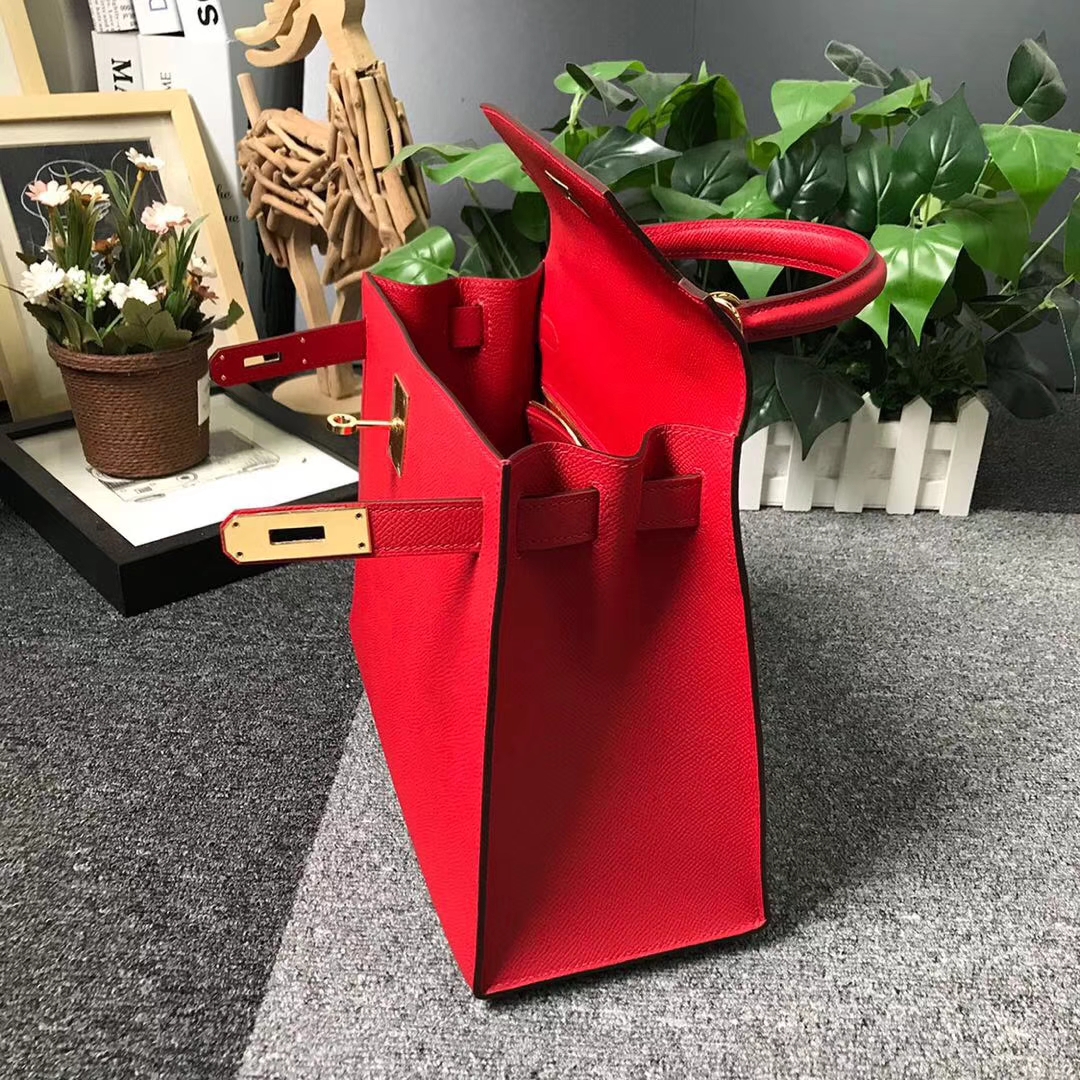 Hermès（爱马仕）Q5 中国红 糖果红 原厂御用顶级Epsom 皮 Kelly 28 外缝 金扣 现货