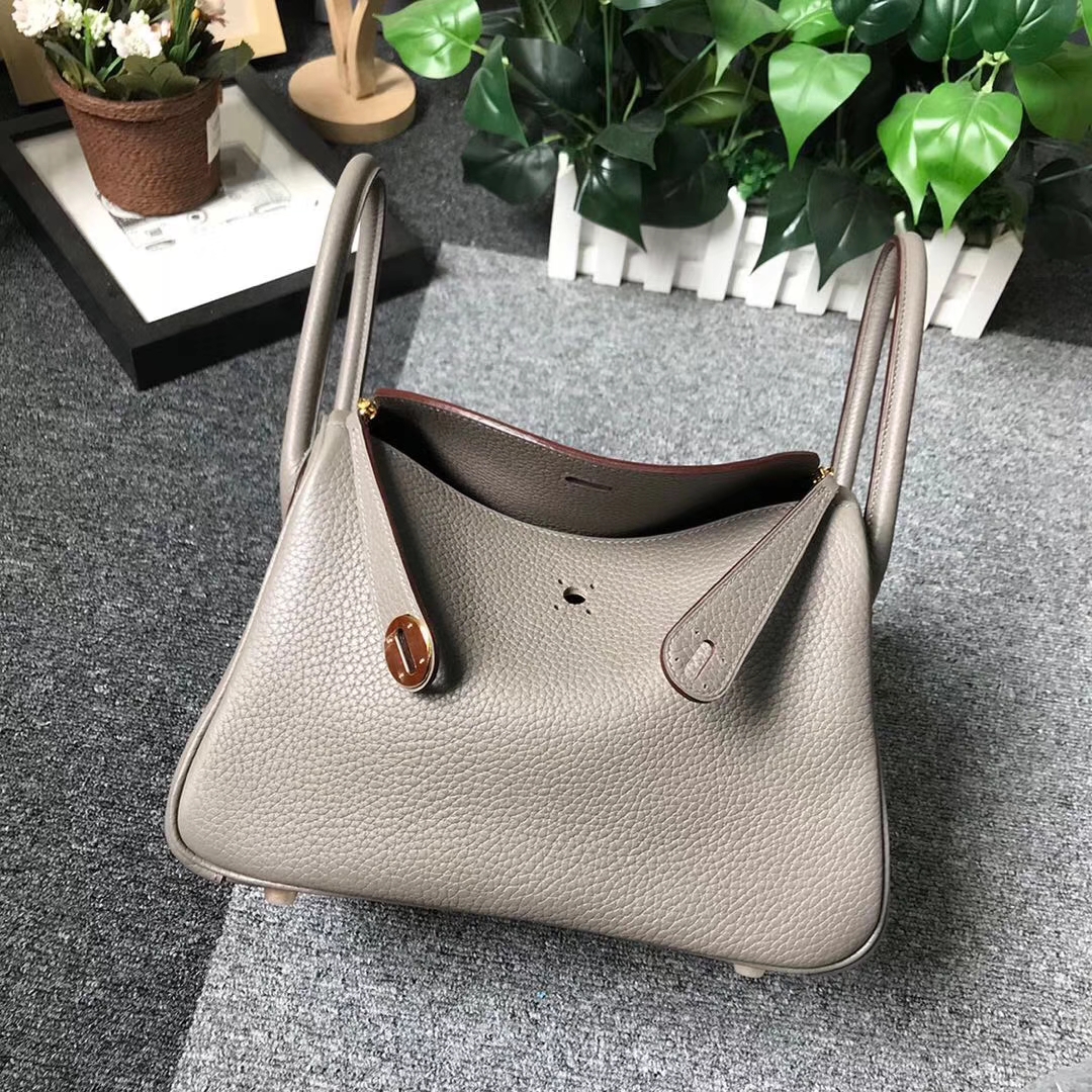Hermès（爱马仕）8F锡器灰 原厂御用顶级TC 皮 Lindy 26 金扣