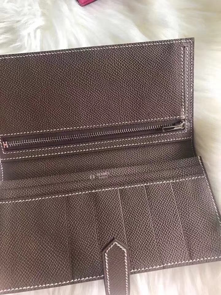 Hermès（爱马仕）bearn长款 原装等级进口epsom皮 孔雀蓝拼大象灰
