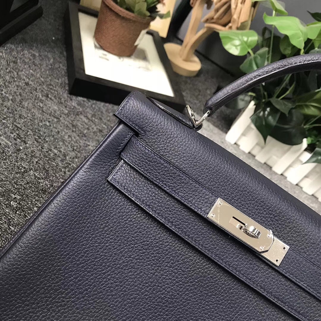 Hermès（爱马仕）午夜蓝 原厂御用顶级小牛皮 Kelly 28 银扣