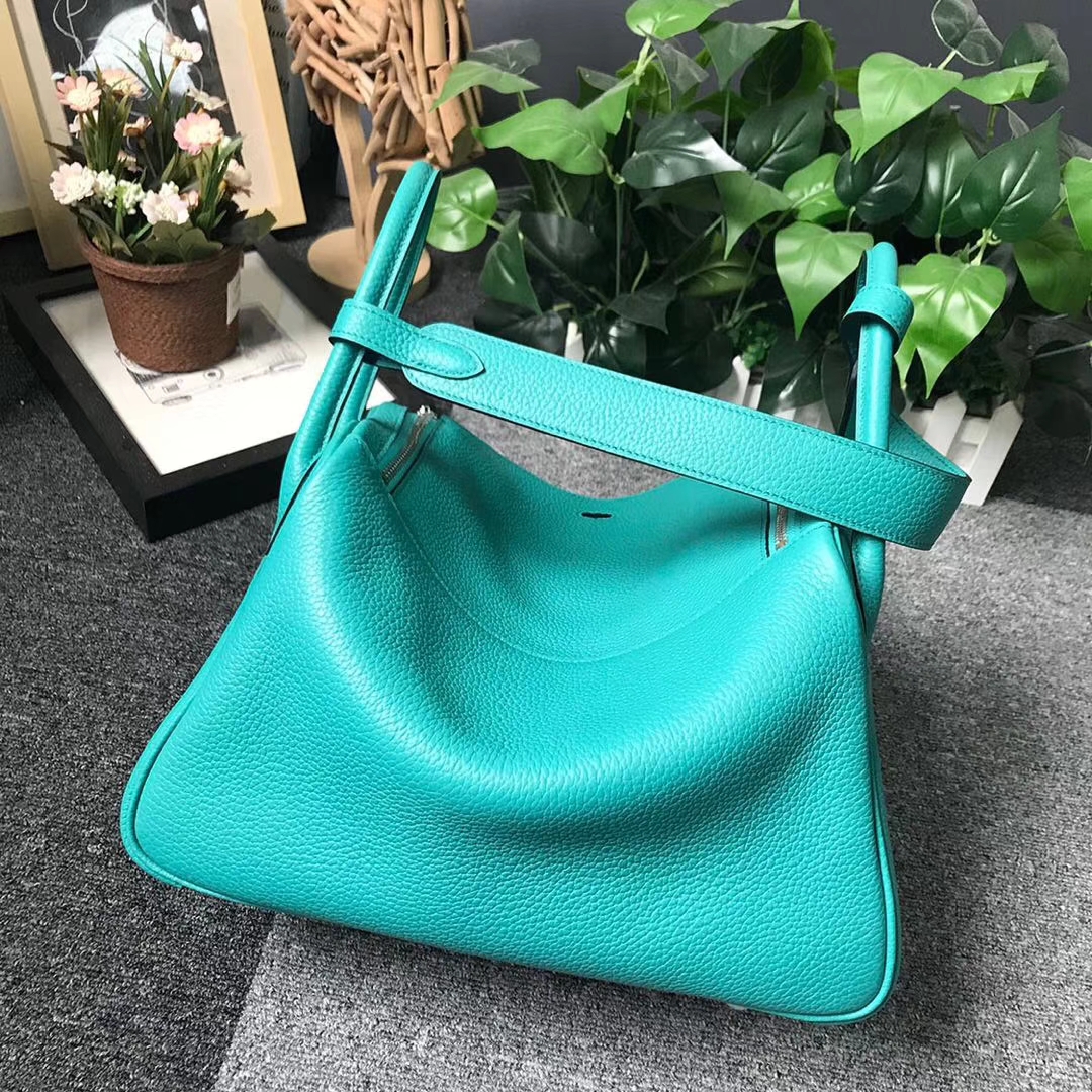 Hermès（爱马仕）7F孔雀蓝 原厂御用顶级TC 皮 Lindy 30 银扣 现货