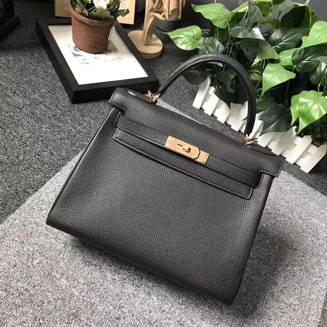 Hermès（爱马仕）Kelly 凯莉包 CK89 黑色 原厂御用顶级togo小牛皮 金扣 28cm 现货