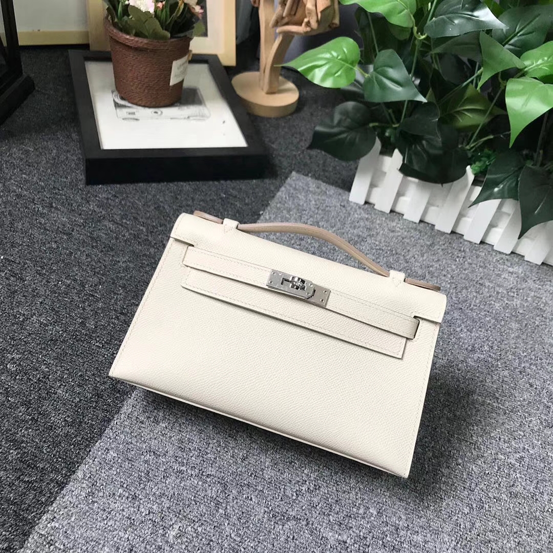 Hermès（爱马仕）奶昔白 原厂御用顶级Epsom 皮 Mini Kelly 银扣 现货