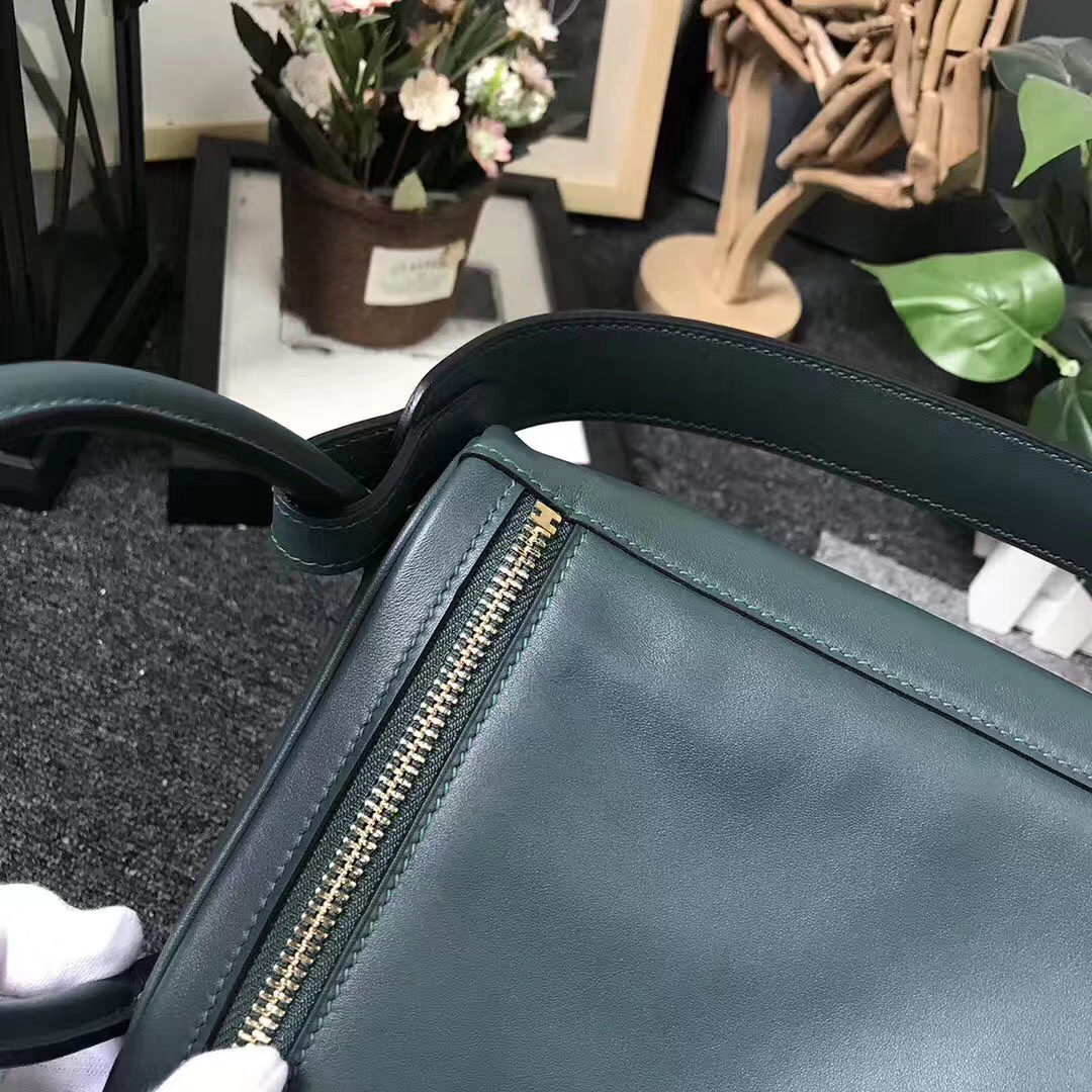 Hermès（爱马仕）2Q英国绿 编织肩带 原厂御用顶级Swift 皮 Lindy 26 金扣