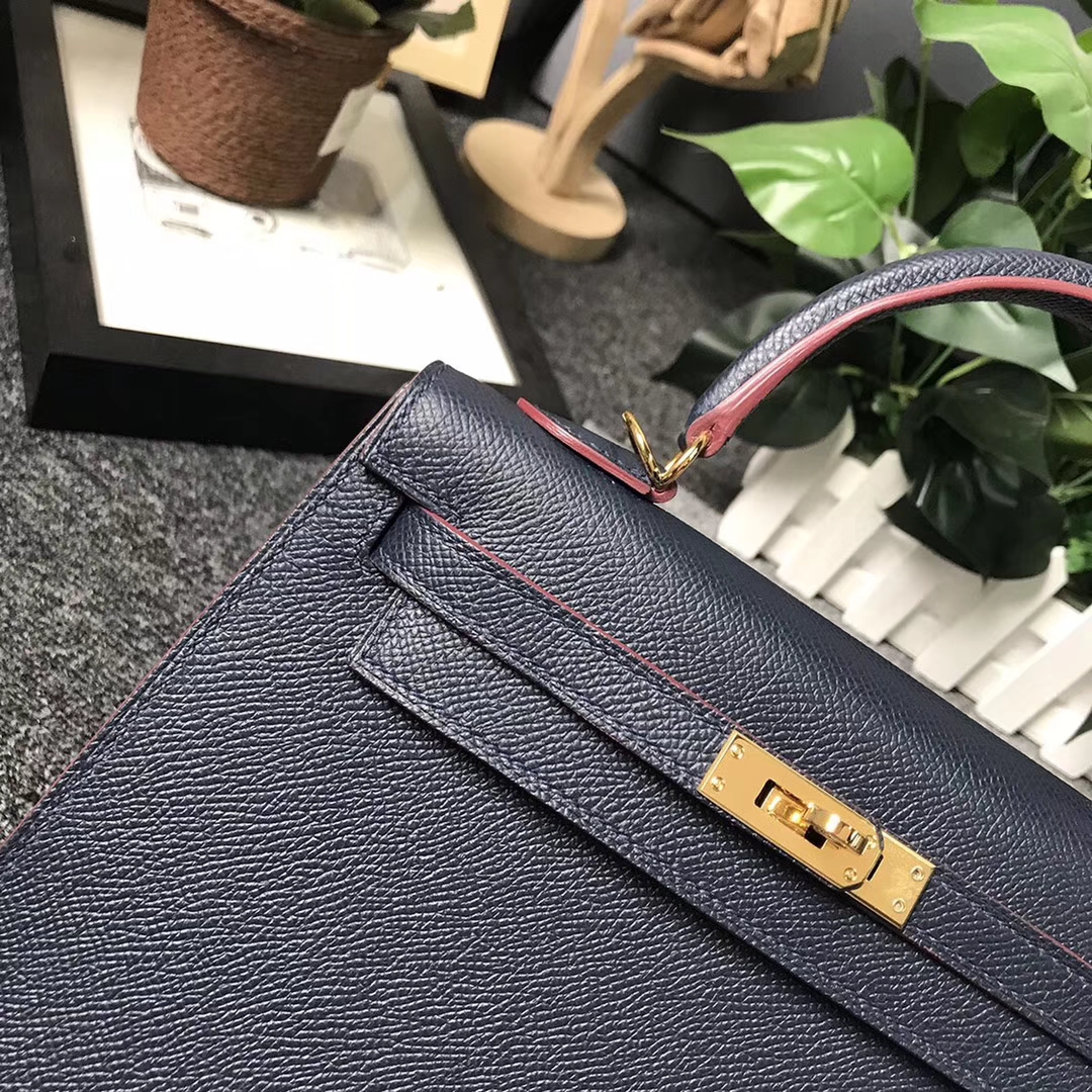 Hermès（爱马仕）午夜蓝 原厂御用顶级Epsom 皮 Kelly 25 外缝 金扣