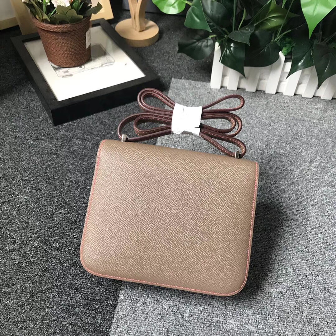 Hermès（爱马仕）大象灰拼琥珀黄 原厂御用顶级Epsom 皮 Constance 19 玫瑰金扣
