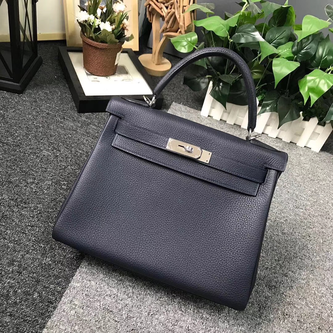 Hermès（爱马仕）午夜蓝 原厂御用顶级小牛皮 Kelly 28 银扣