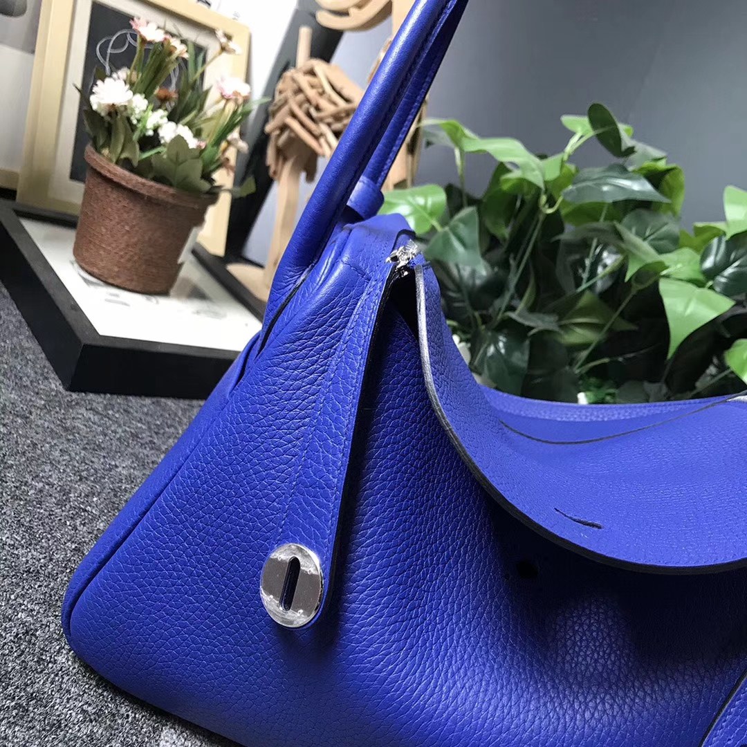 Hermès（爱马仕）7T电光蓝 原厂御用顶级TC 皮 Lindy 30 银扣 现货