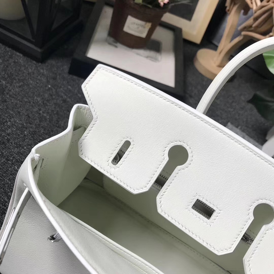 Hermès（爱马仕）8L冰川白 原厂御用顶级Swift 皮 Birkin 25 银扣