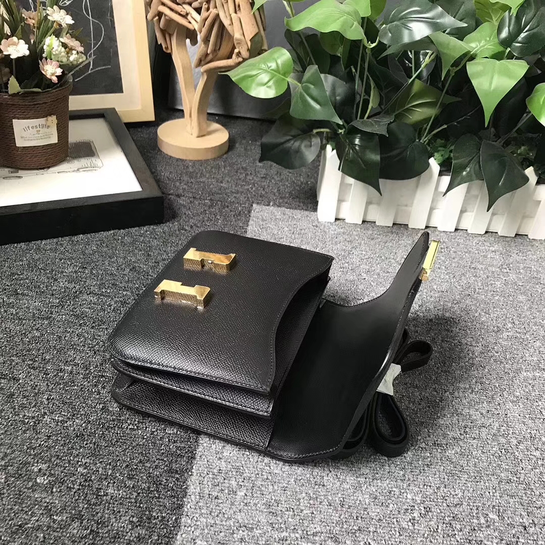 Hermès（爱马仕）CK89 黑色 原厂御用顶级Epsom 皮 Constance 24 金扣 现货