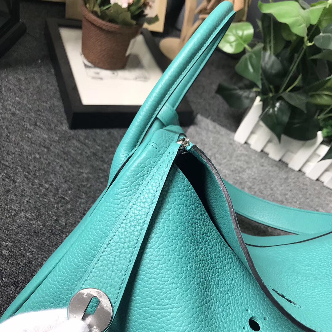 Hermès（爱马仕）7F孔雀蓝 原厂御用顶级TC 皮 Lindy 30 银扣 现货