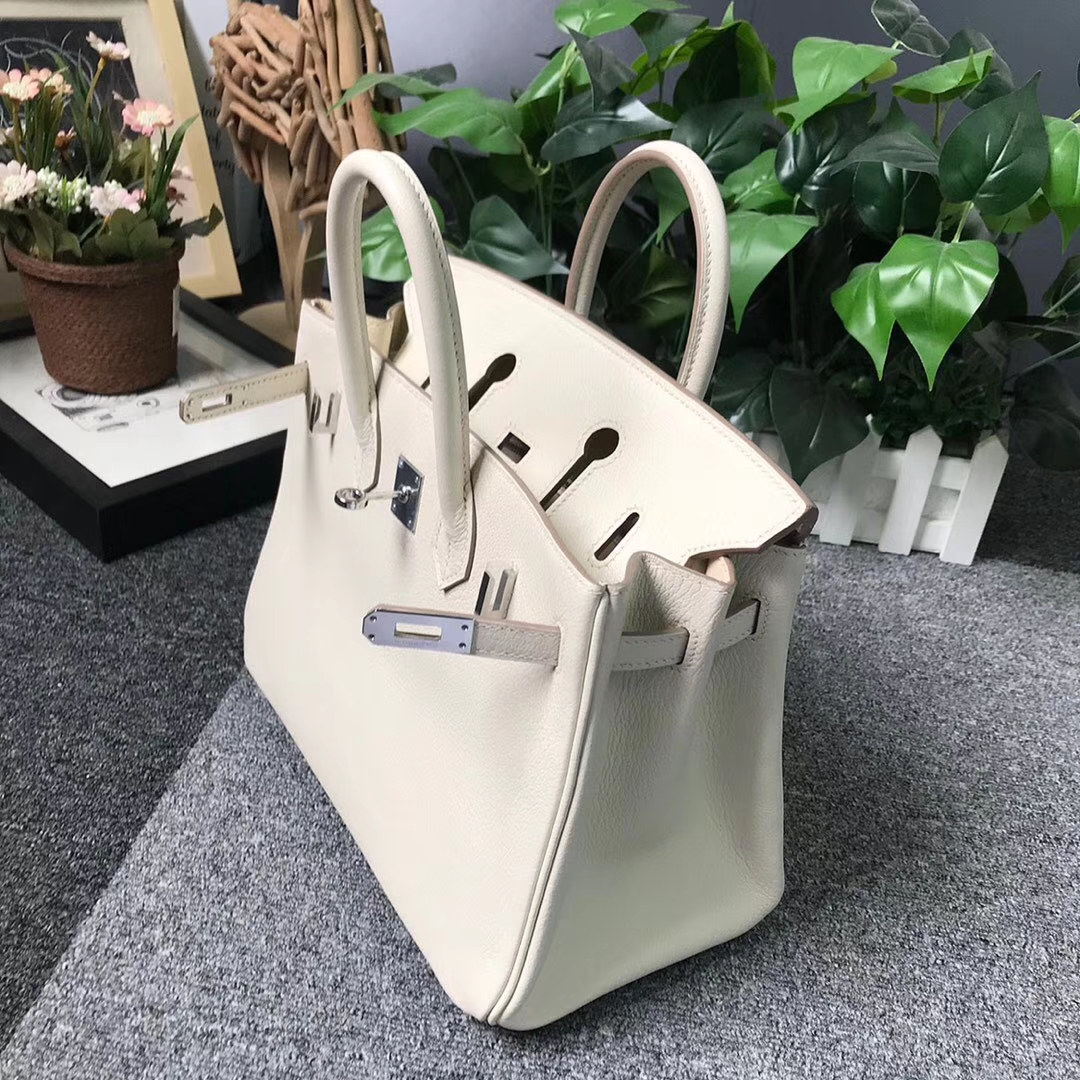 Hermès（爱马仕）奶昔白 原厂御用顶级山羊皮 Birkin 25 银扣 现货