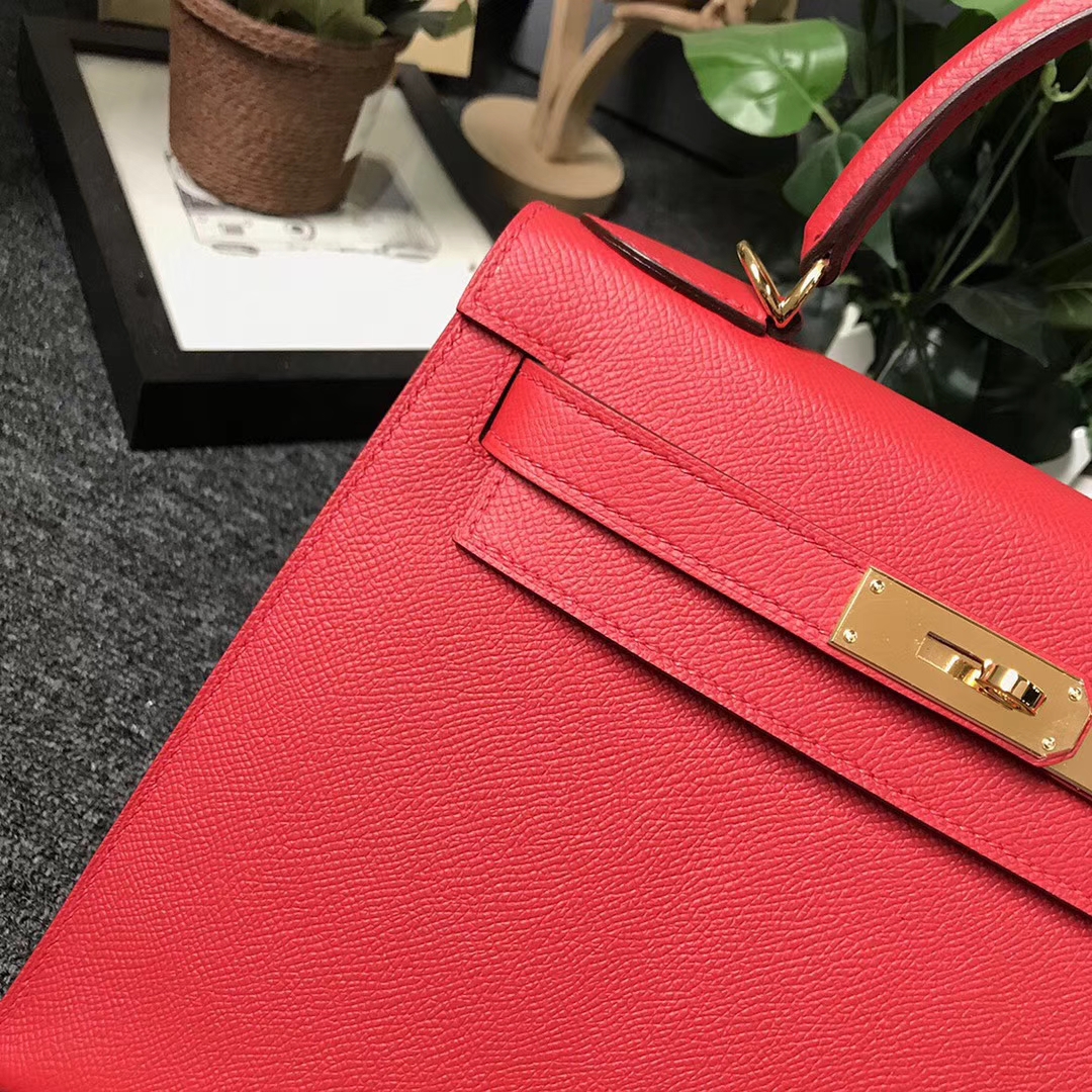 Hermès（爱马仕）Q5 中国红 糖果红 原厂御用顶级Epsom 皮 Kelly 28 外缝 金扣 现货