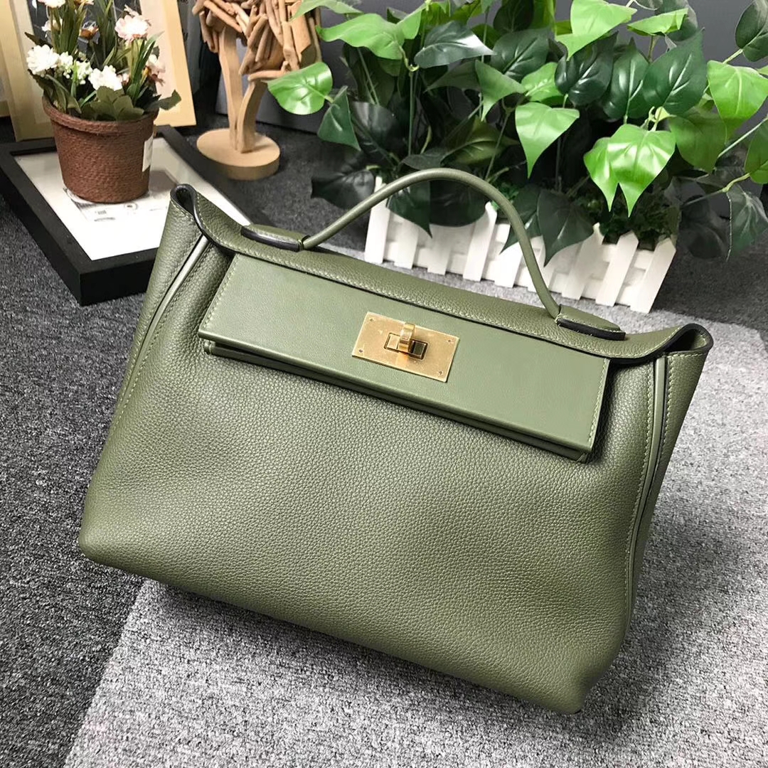 Hermès（爱马仕）V6 丛林绿 原厂御用顶级小牛皮拼Swift 皮 2424 金扣