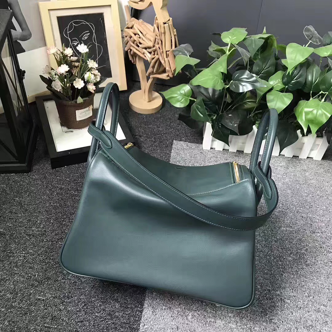 Hermès（爱马仕）2Q英国绿 编织肩带 原厂御用顶级Swift 皮 Lindy 26 金扣